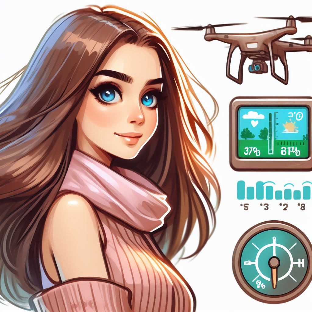 Temperature and Humidity Control of drone, beautiful woman, blue eyes, brown hair, thick cartoonish painting  AI Image