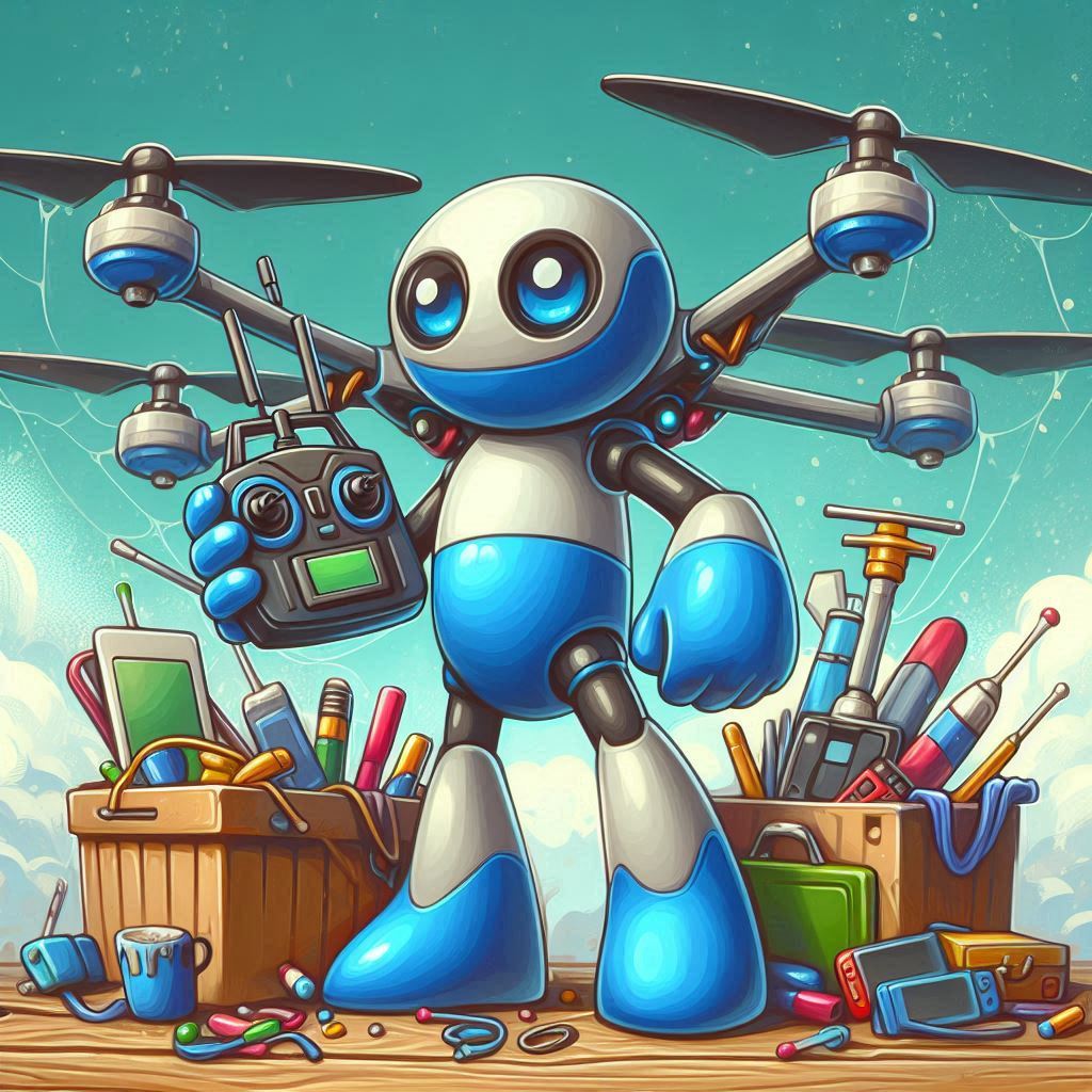 The Future of Drones in Hobbies, Drone character, thick cartoonish painting AI image 1024x1024