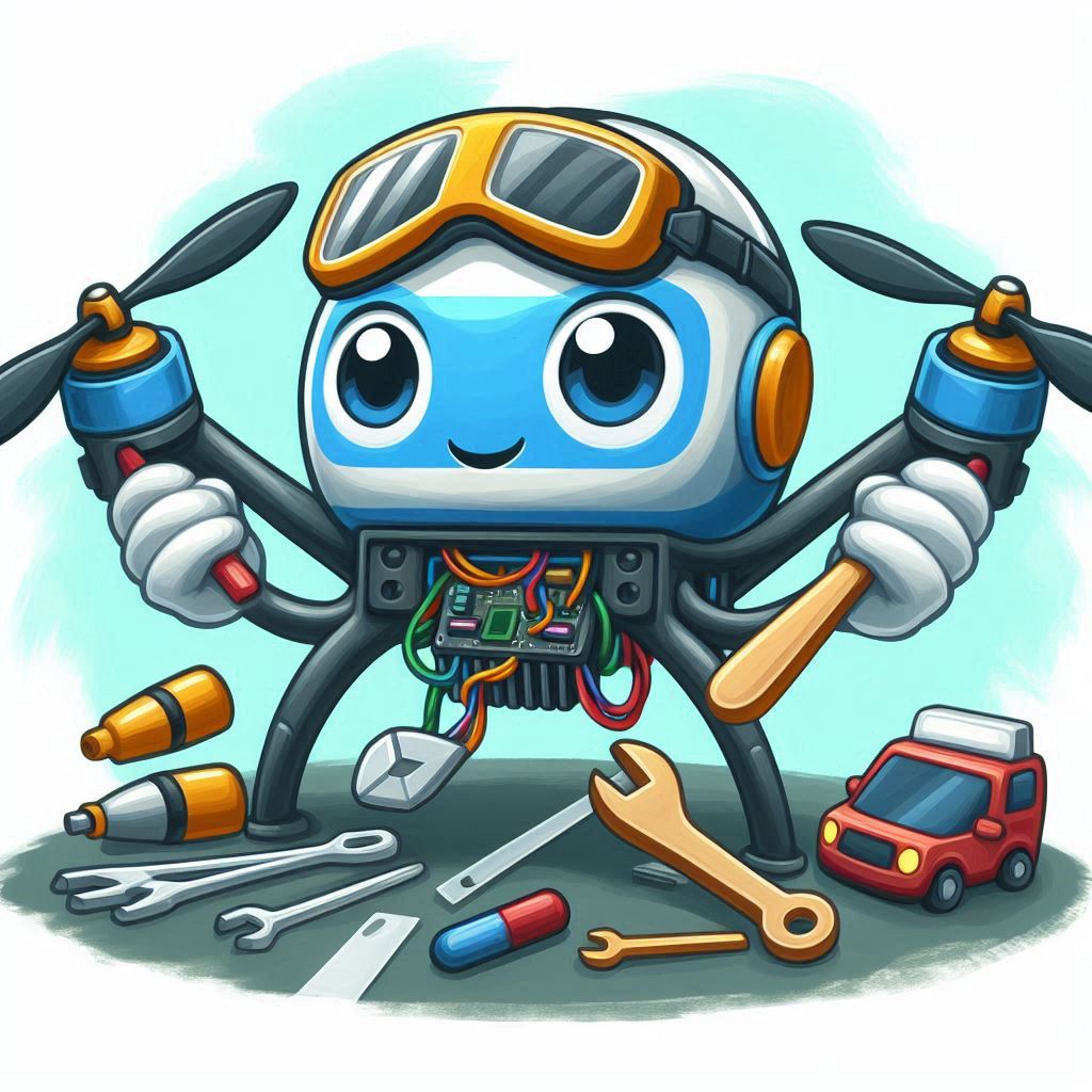 building a racing drone, Drone character, thick cartoonish painting AI image 1024x1024