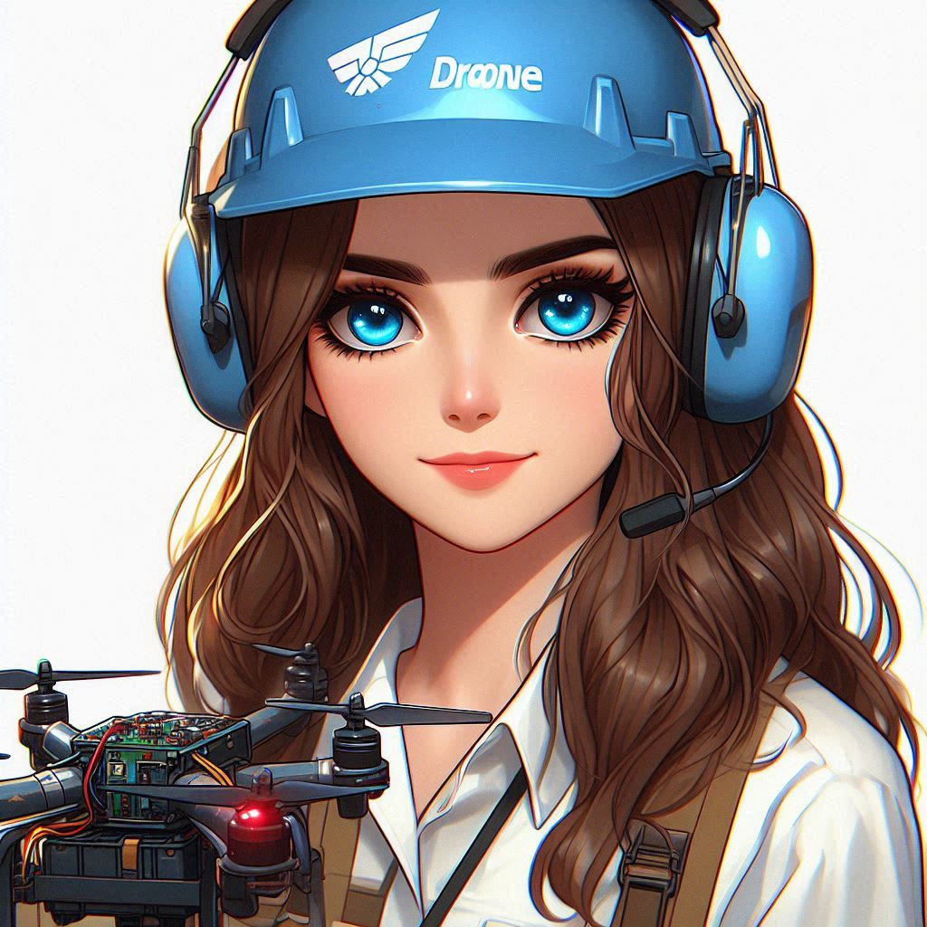 drone engineer, beautiful woman, blue eyes, brown hair, thick cartoonish painting_2 AI image 1024x1024